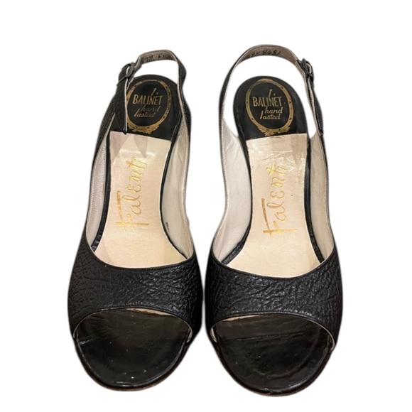 Vintage Falenti Black Leather Slingback Peep-toe heels - Picture 2 of 10